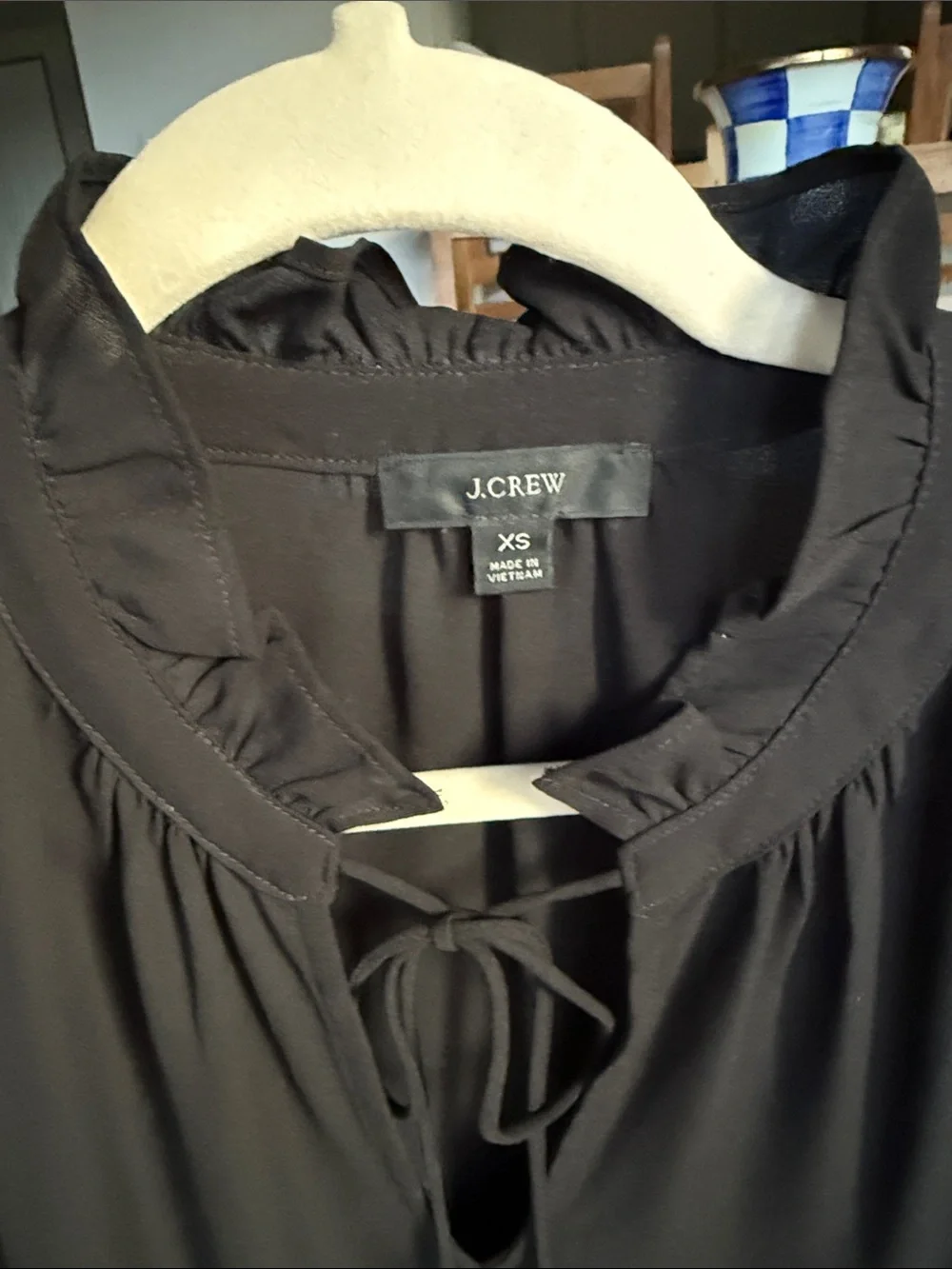 J. Crew Black Ruffle Tie-Neck Long-Sleeve Blouse with Puff Shoulders XS